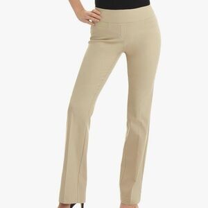 Tan Straight Leg Pants with High-Rise Waist